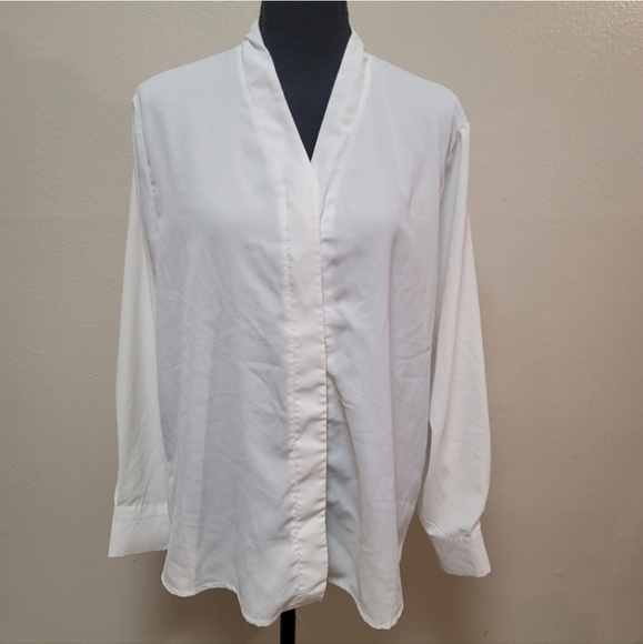 Eileen Fisher White Satin Button-Down Blouse Size Large - Picture 1 of 4